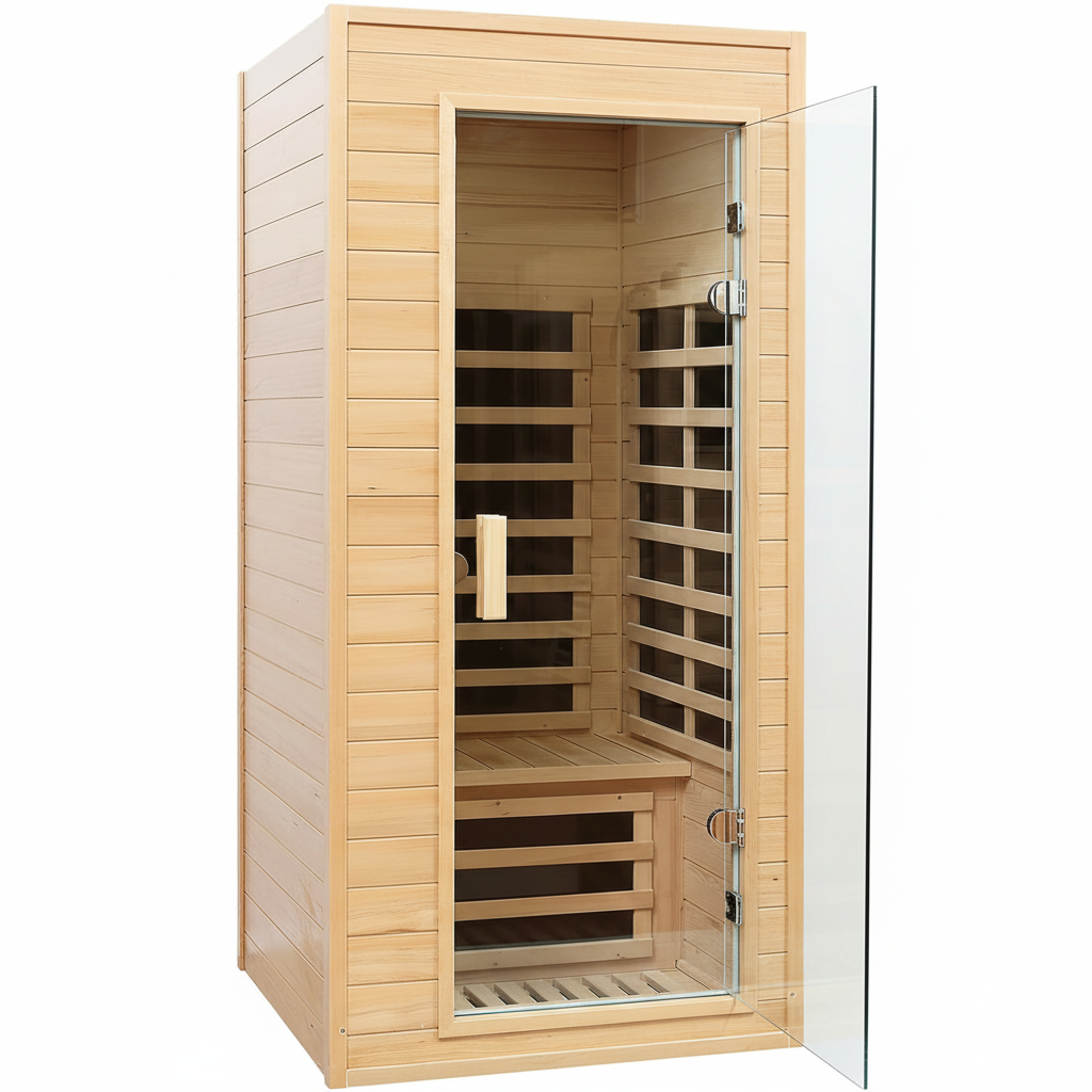 Far Infrared Sauna, 1 Person Infrared Sauna, Canadian Hemlock Wood 1290W Low-Emf Infrared Saunas for Home with Bluetooth Speakers, Reading Lamp