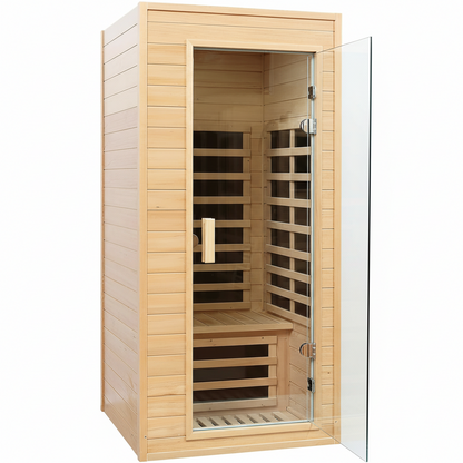 Far Infrared Sauna, 1 Person Infrared Sauna, Canadian Hemlock Wood 1290W Low-Emf Infrared Saunas for Home with Bluetooth Speakers, Reading Lamp