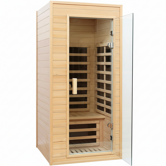 Far Infrared Sauna, 1 Person Infrared Sauna, Canadian Hemlock Wood 1290W Low-Emf Infrared Saunas for Home with Bluetooth Speakers, Reading Lamp